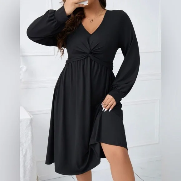 Below knee black stretchy dress